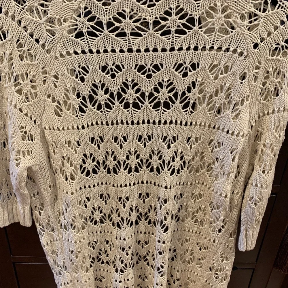 GARAGE Ivory Eyelet Crocheted Sweater In Size Medium - Picture 2 of 10